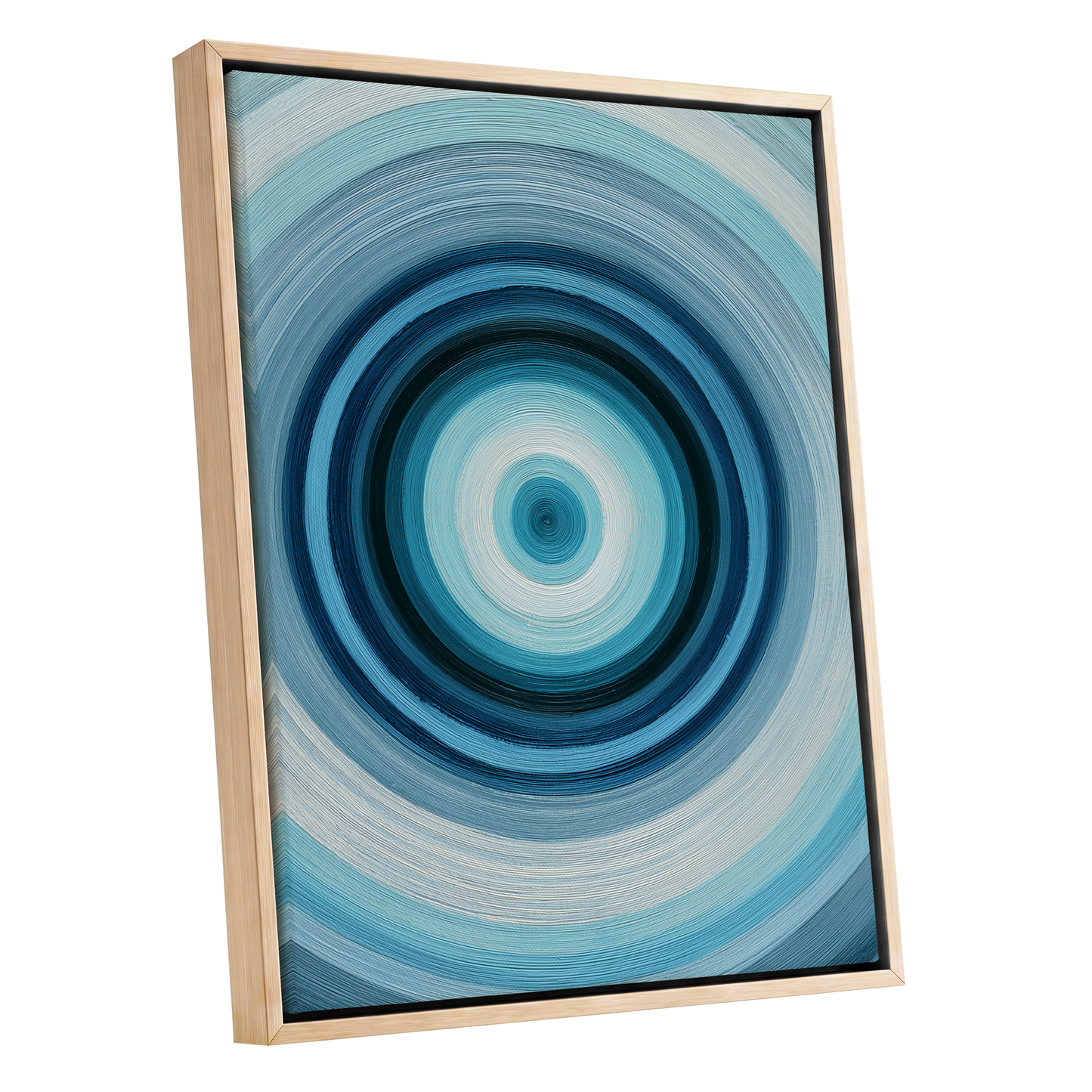 Polar Pulse, blue, gray, white abstract wall art shown as a oak framed canvas wall art