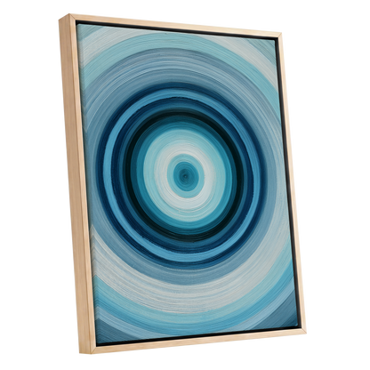 Polar Pulse, blue, gray, white abstract wall art shown as a oak framed canvas wall art