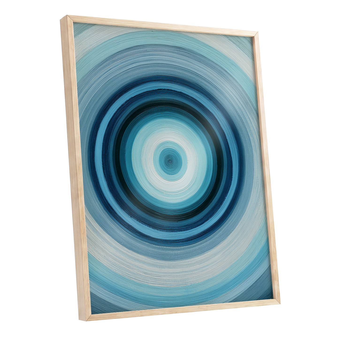 Polar Pulse, blue, gray, white abstract wall art shown as a oak framed poster wall art print
