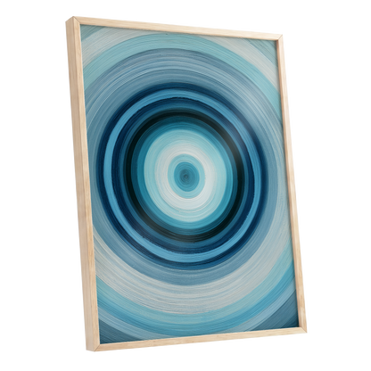 Polar Pulse, blue, gray, white abstract wall art shown as a oak framed poster wall art print