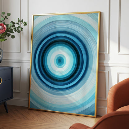 Polar Pulse, blue, gray, white abstract wall art displayed in a styled interior, gallery view 2