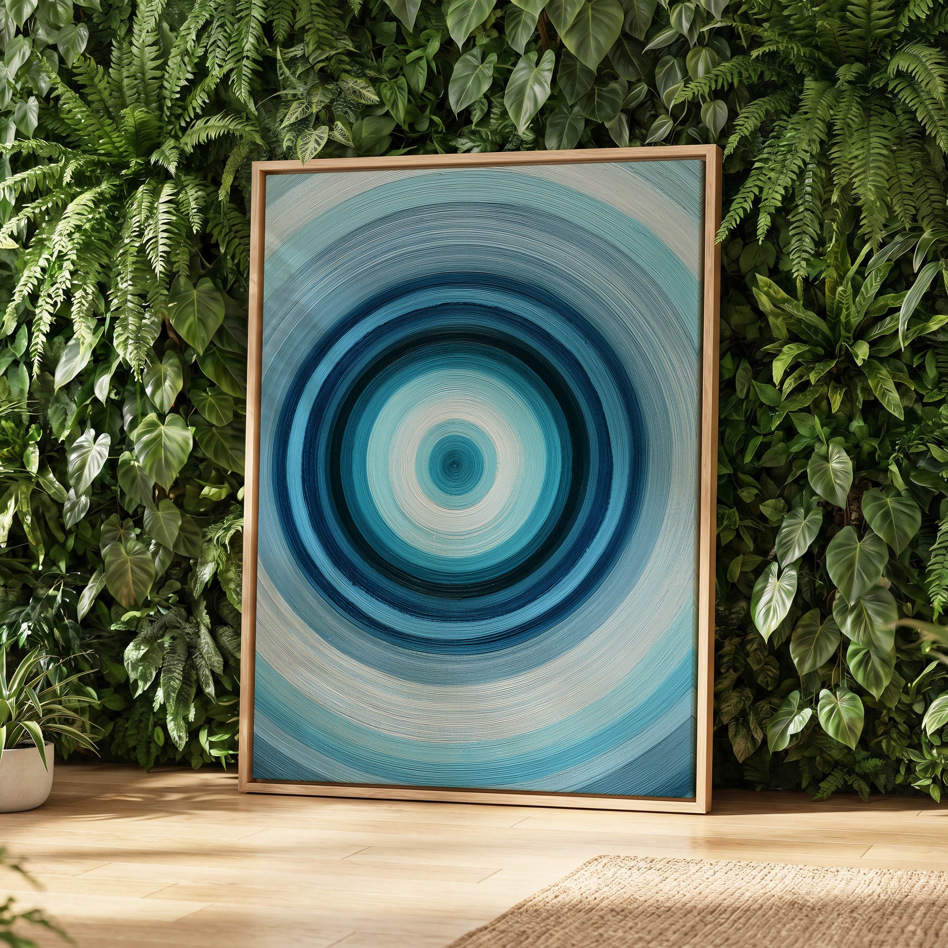 Polar Pulse, blue, gray, white abstract wall art displayed in a styled interior, gallery view 4