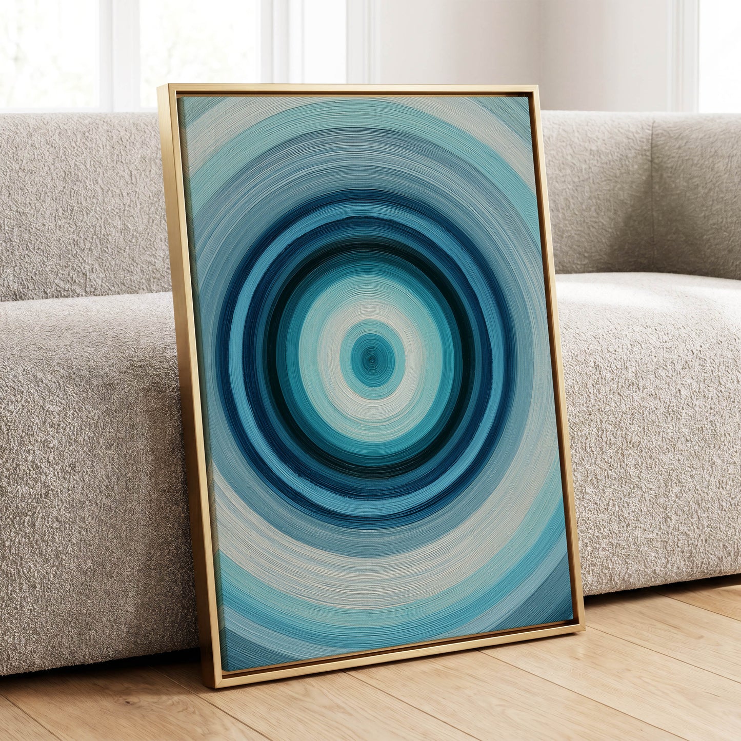 Polar Pulse, blue, gray, white abstract wall art displayed in a styled interior, gallery view 8