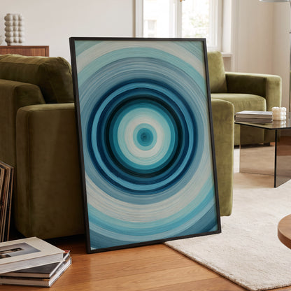 Polar Pulse, blue, gray, white abstract wall art displayed in a styled interior, gallery view 9