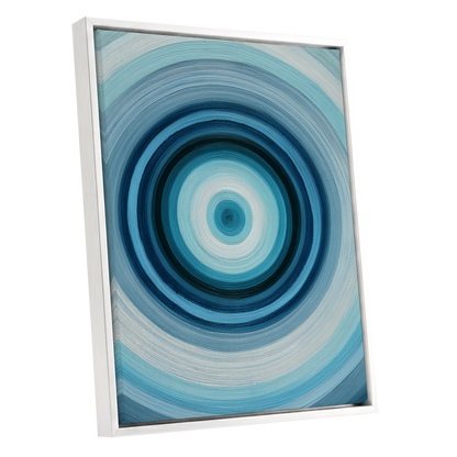 Polar Pulse, blue, gray, white abstract wall art shown as a white framed canvas wall art