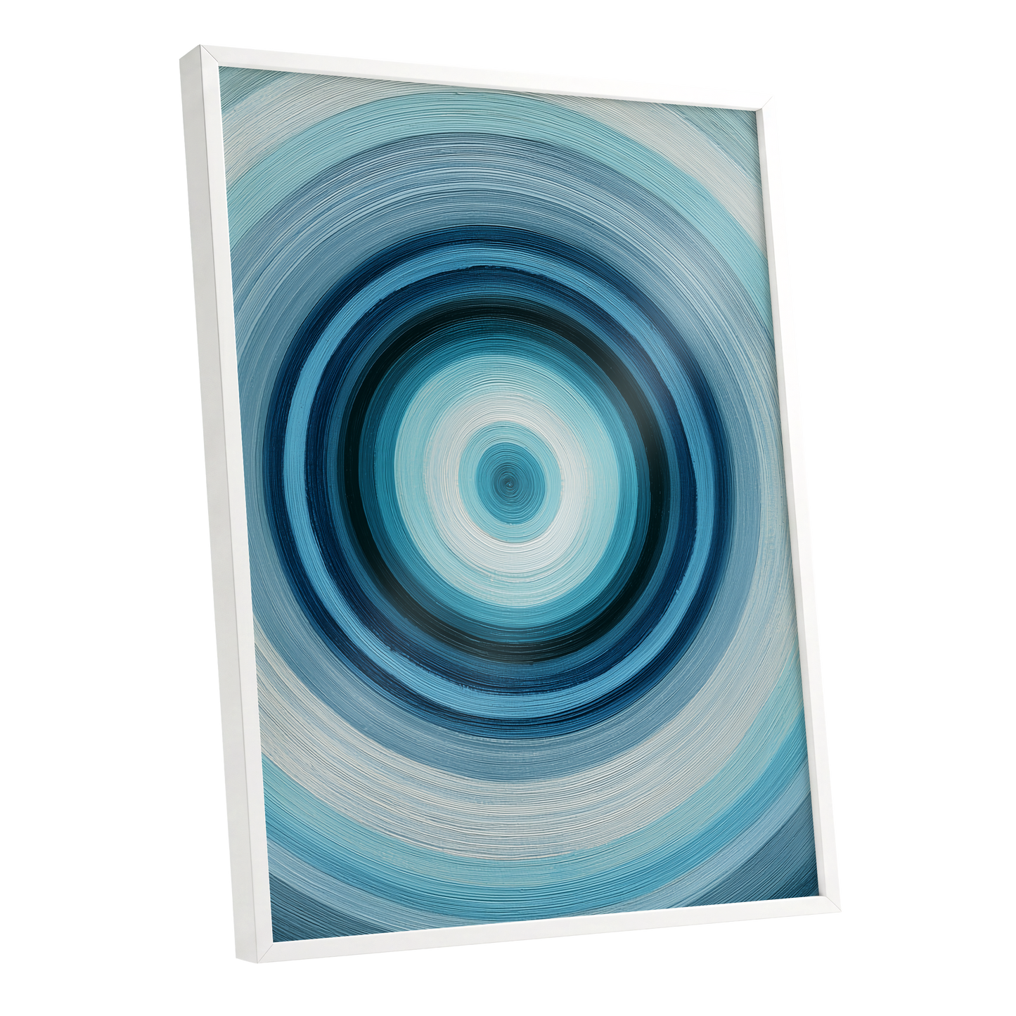 Polar Pulse, blue, gray, white abstract wall art shown as a white framed poster wall art print