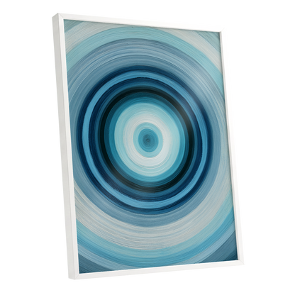 Polar Pulse, blue, gray, white abstract wall art shown as a white framed poster wall art print