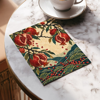 Pomegranate Cascade, red, green, beige nature wall art displayed in a styled interior, gallery view 5