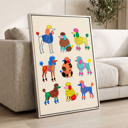 Poodle Parade, multicolor, beige, blue nature wall art displayed in a styled interior, gallery view 4