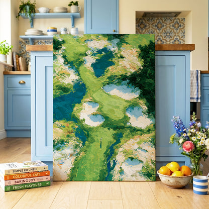 Pools Among the Green, green, blue, white nature wall art on canvas displayed in a styled interior, gallery view 1