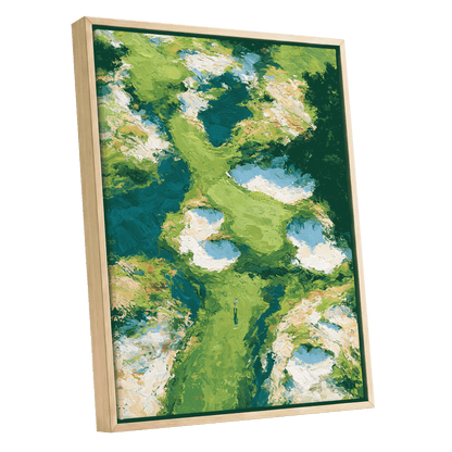 Pools Among the Green, green, blue, white nature wall art shown as a oak framed canvas wall art