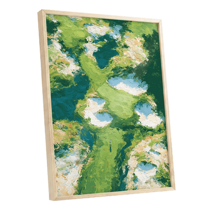 Pools Among the Green, green, blue, white nature wall art shown as a oak framed poster wall art print