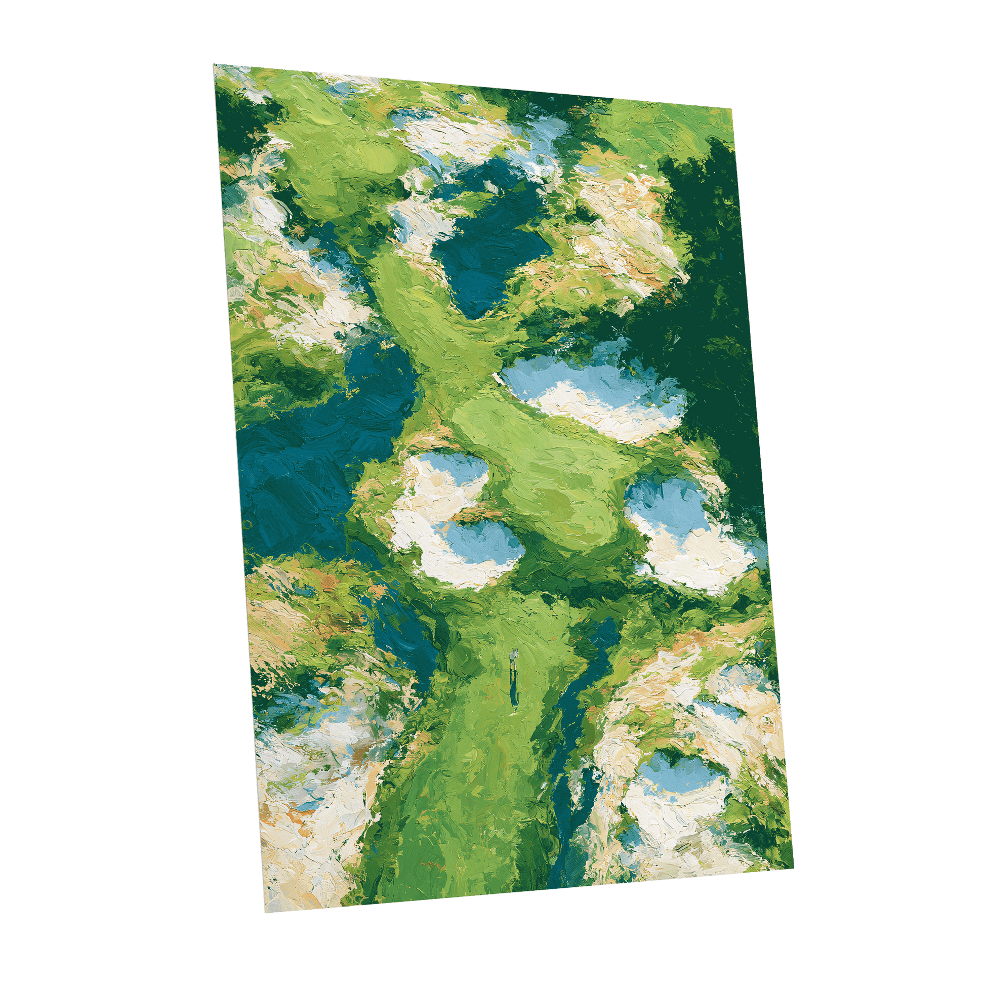 Pools Among the Green, green, blue, white nature wall art shown as a unframed poster wall art print