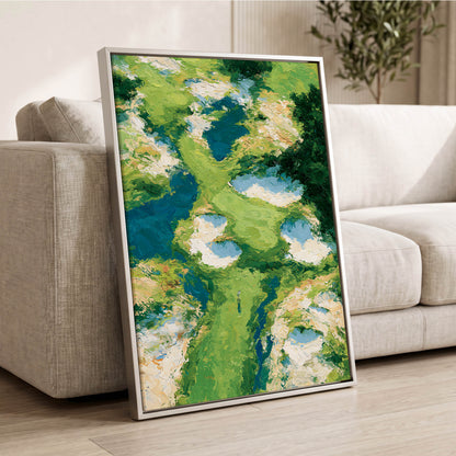 Pools Among the Green, green, blue, white nature wall art displayed in a styled interior, gallery view 2