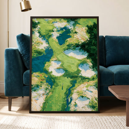 Pools Among the Green, green, blue, white nature wall art displayed in a styled interior, gallery view 6