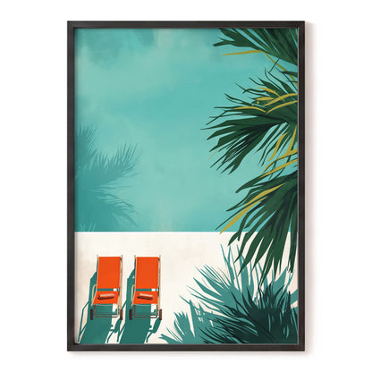 Poolside Palm Shadows, blue, green, beige nature wall art, front artwork view