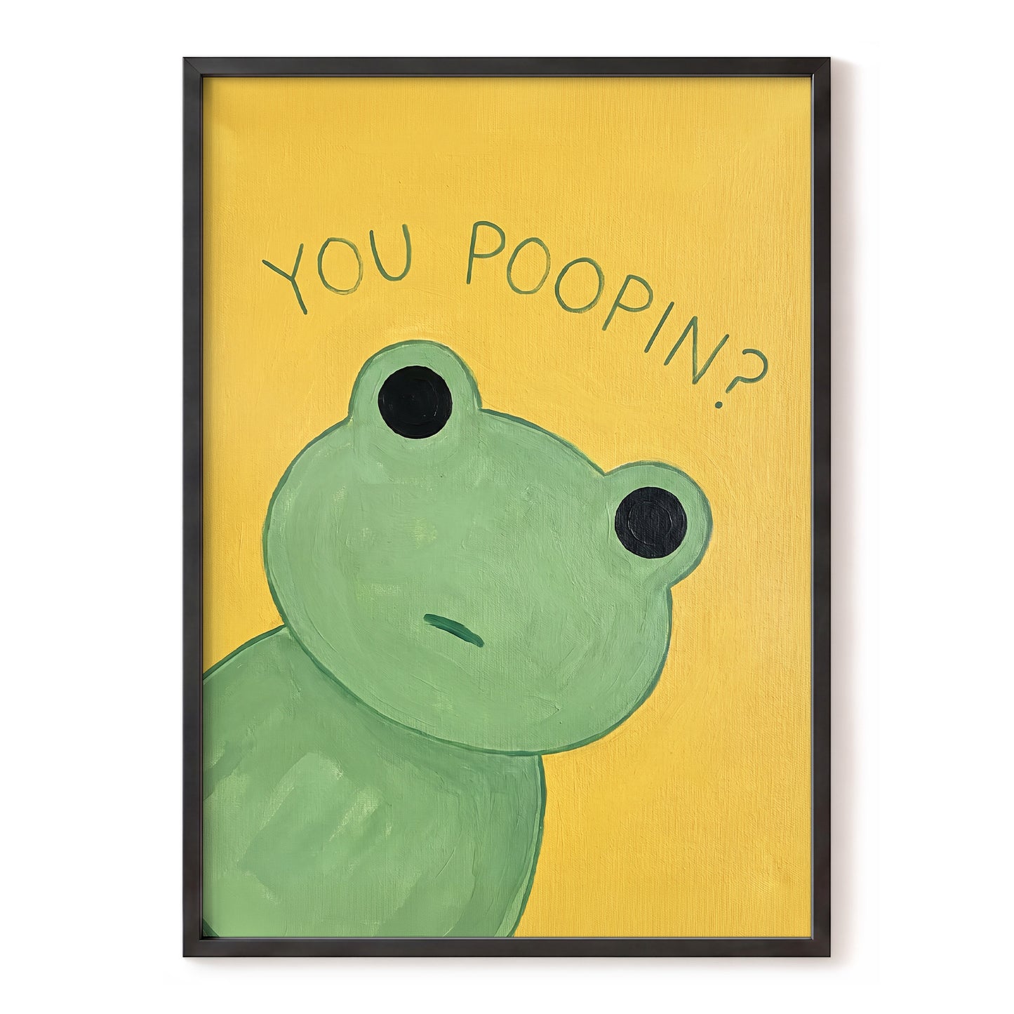 Poop Pending, green, yellow, black nature wall art, front artwork view