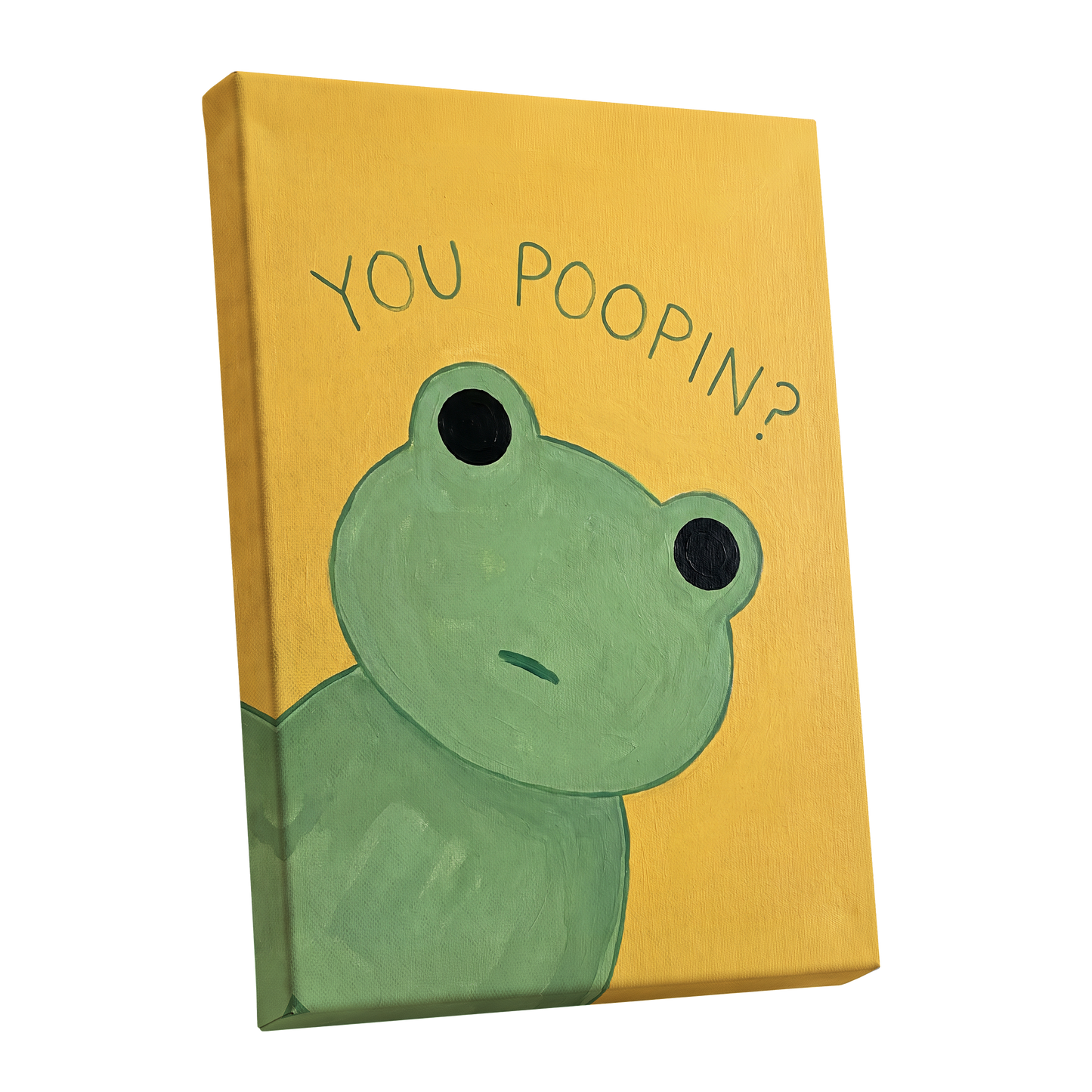 Poop Pending, green, yellow, black nature wall art shown as a stretched canvas wall art