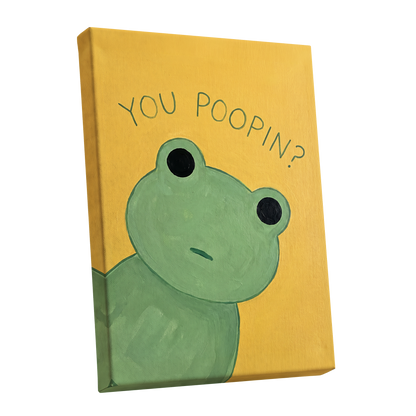 Poop Pending, green, yellow, black nature wall art shown as a stretched canvas wall art