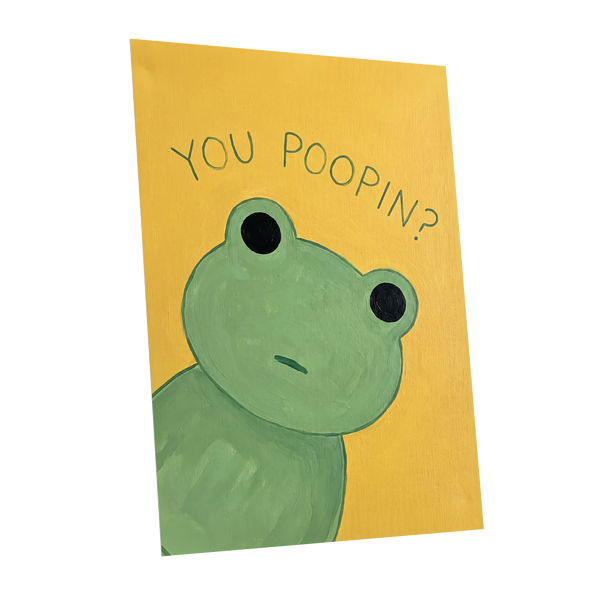 Poop Pending, green, yellow, black nature wall art shown as a unframed poster wall art print