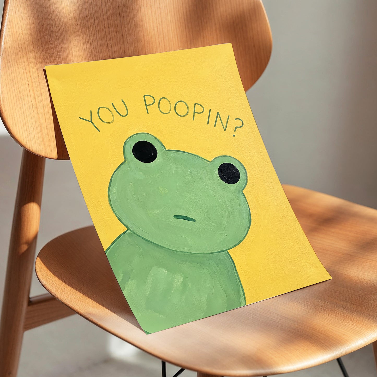 Poop Pending, green, yellow, black nature wall art displayed in a styled interior, gallery view 5