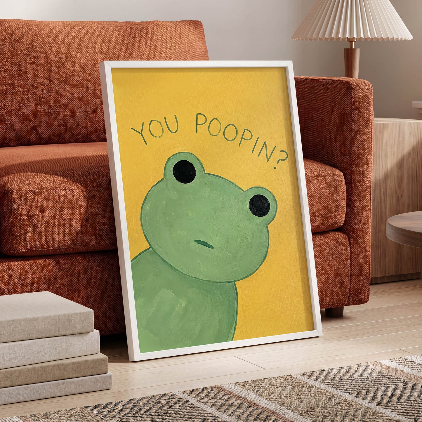 Poop Pending, green, yellow, black nature wall art displayed in a styled interior, gallery view 6