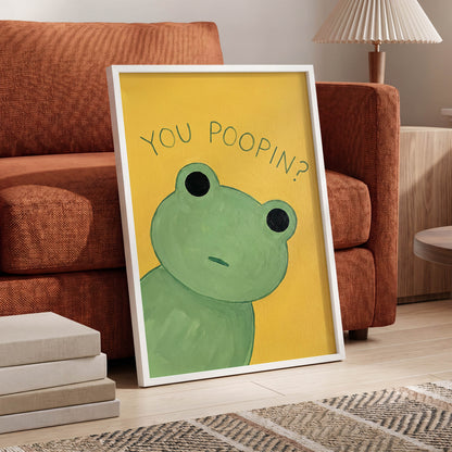 Poop Pending, green, yellow, black nature wall art displayed in a styled interior, gallery view 6