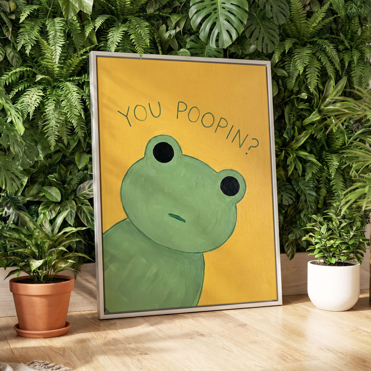 Poop Pending, green, yellow, black nature wall art displayed in a styled interior, gallery view 8