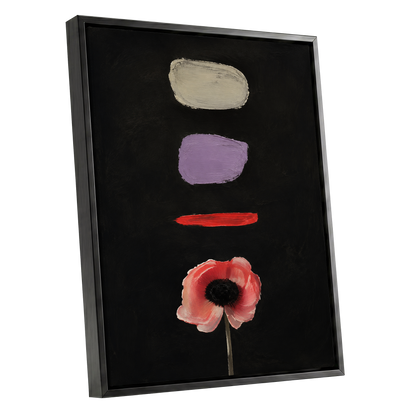 Poppy and Painted Pauses, black, pink, beige floral wall art shown as a black framed canvas wall art