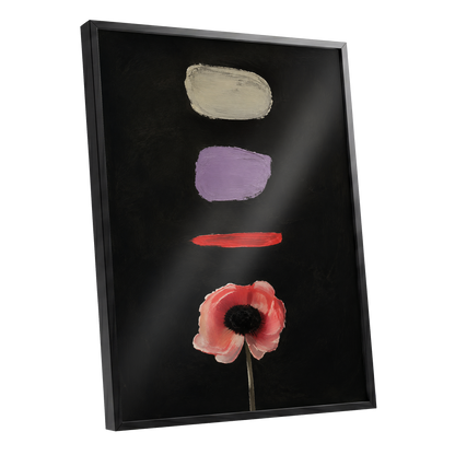 Poppy and Painted Pauses, black, pink, beige floral wall art shown as a black framed poster wall art print