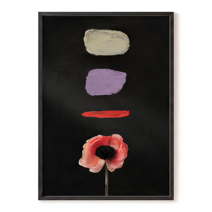 Poppy and Painted Pauses, black, pink, beige floral wall art, front artwork view