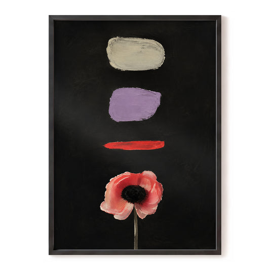 Poppy and Painted Pauses, black, pink, beige floral wall art, front artwork view