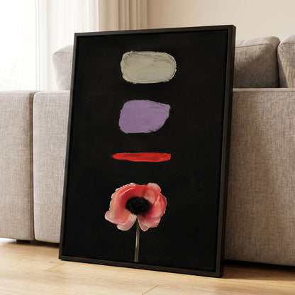 Poppy and Painted Pauses, black, pink, beige floral wall art displayed in a styled interior, gallery view 4