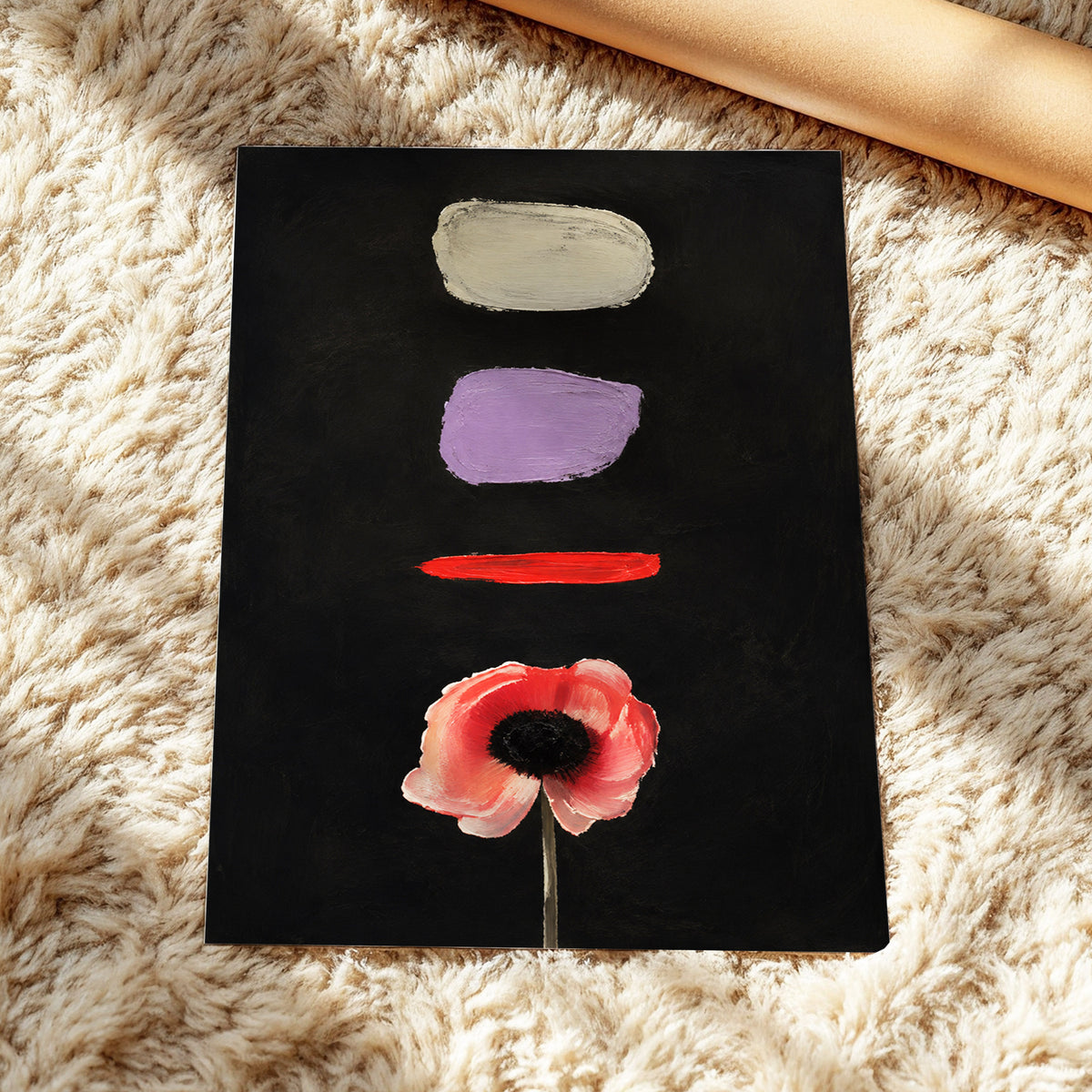 Poppy and Painted Pauses, black, pink, beige floral wall art displayed in a styled interior, gallery view 5