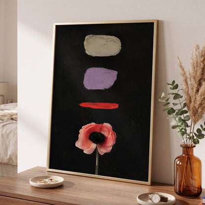 Poppy and Painted Pauses, black, pink, beige floral wall art displayed in a styled interior, gallery view 6
