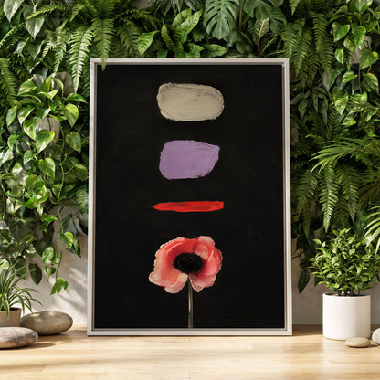 Poppy and Painted Pauses, black, pink, beige floral wall art displayed in a styled interior, gallery view 8