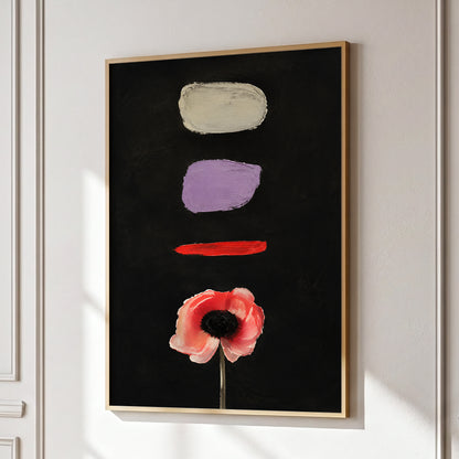 Poppy and Painted Pauses, black, pink, beige floral wall art displayed in a styled interior, gallery view 9