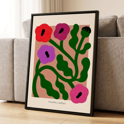 Poppy Colourplay, green, pink, red floral wall art displayed in a styled interior, gallery view 8