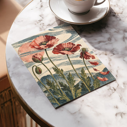 Poppy Tide, pink, red, green floral wall art displayed in a styled interior, gallery view 5