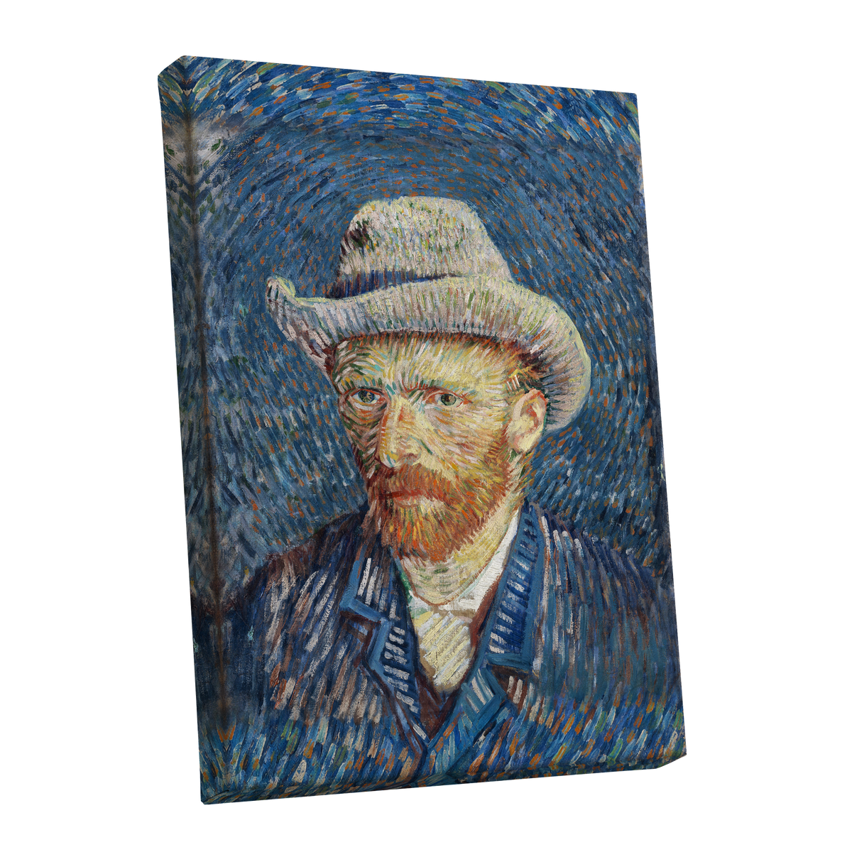 Portrait in Azure, blue, orange, yellow abstract wall art shown as a stretched canvas wall art