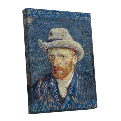 Portrait in Azure, blue, orange, yellow abstract wall art shown as a stretched canvas wall art
