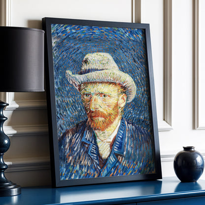 Portrait in Azure, blue, orange, yellow abstract wall art displayed in a styled interior, gallery view 2