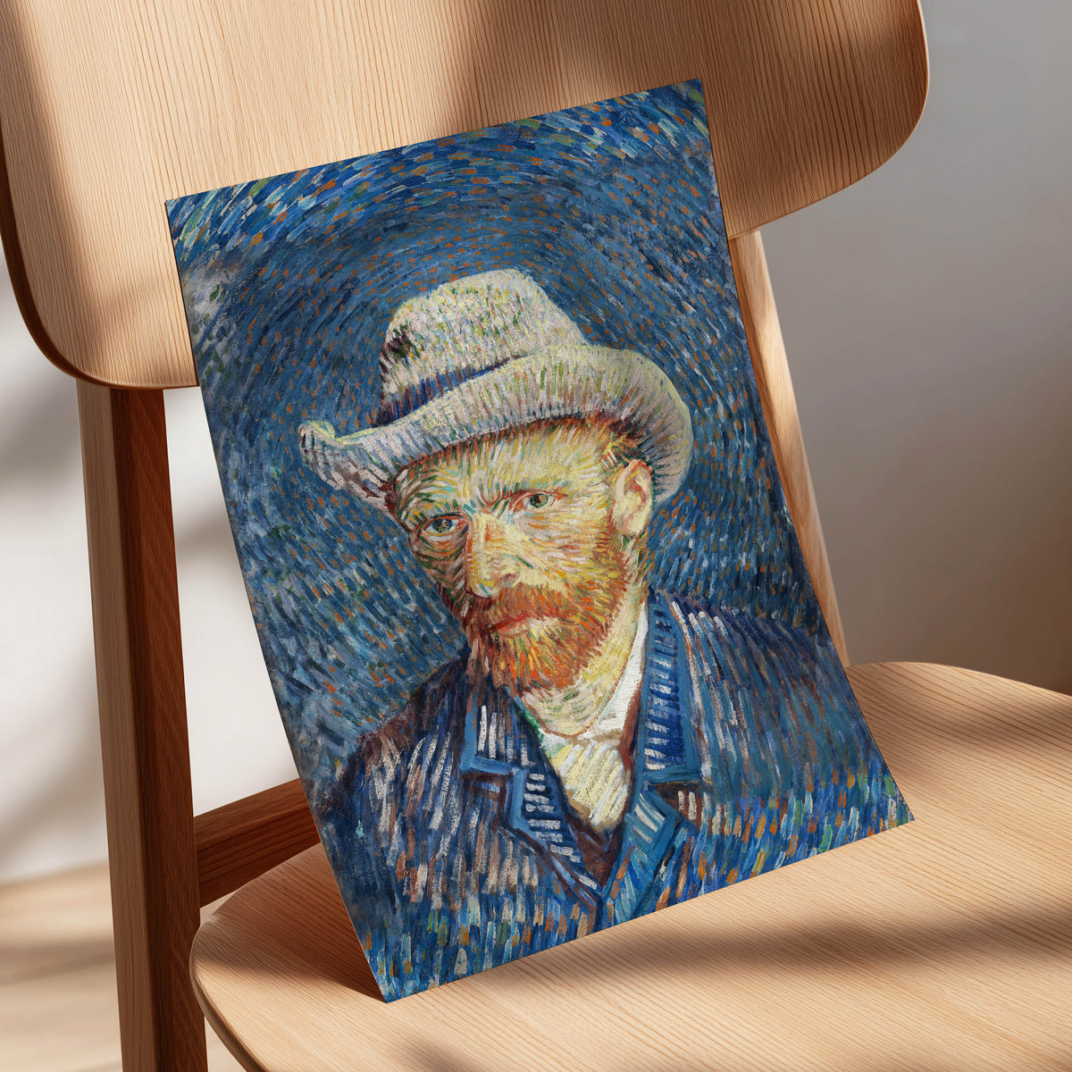 Portrait in Azure, blue, orange, yellow abstract wall art displayed in a styled interior, gallery view 5