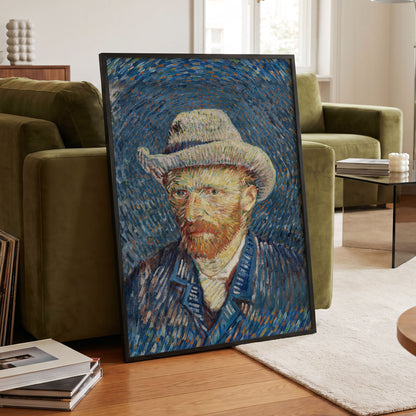 Portrait in Azure, blue, orange, yellow abstract wall art displayed in a styled interior, gallery view 9