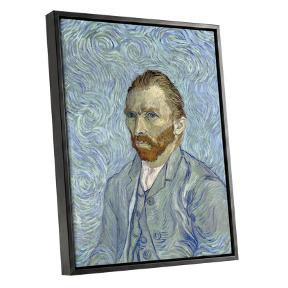 Portrait in Blue Currents, blue, green, gray abstract wall art shown as a black framed canvas wall art