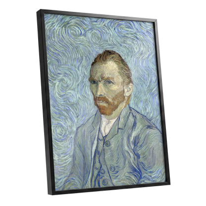 Portrait in Blue Currents, blue, green, gray abstract wall art shown as a black framed poster wall art print