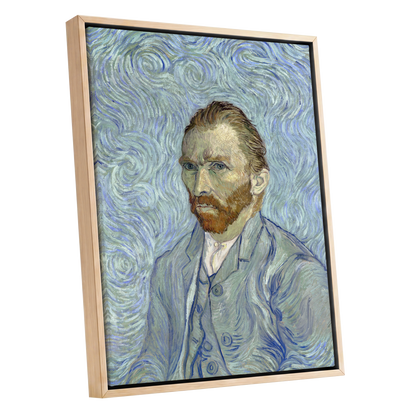 Portrait in Blue Currents, blue, green, gray abstract wall art shown as a oak framed canvas wall art