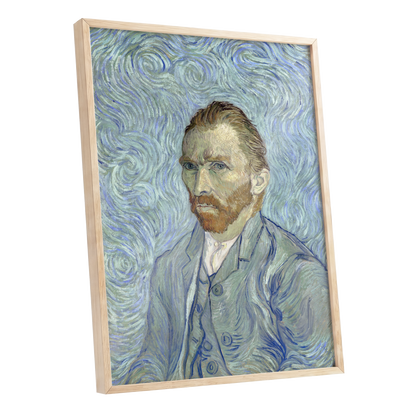 Portrait in Blue Currents, blue, green, gray abstract wall art shown as a oak framed poster wall art print