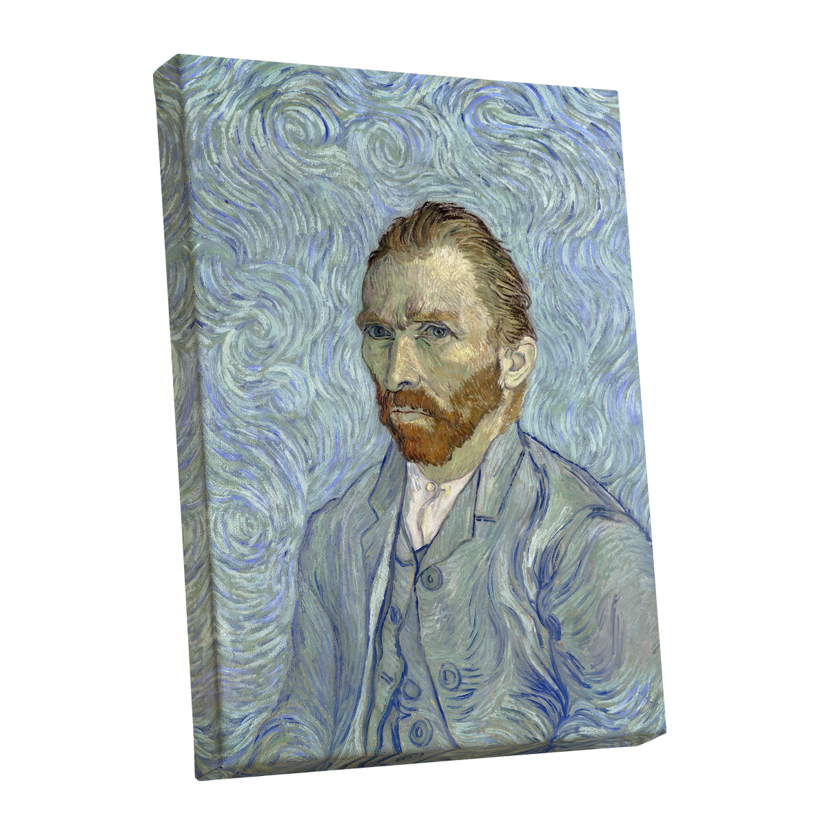Portrait in Blue Currents, blue, green, gray abstract wall art shown as a stretched canvas wall art