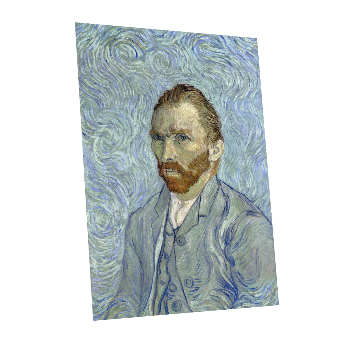 Portrait in Blue Currents, blue, green, gray abstract wall art shown as a unframed poster wall art print